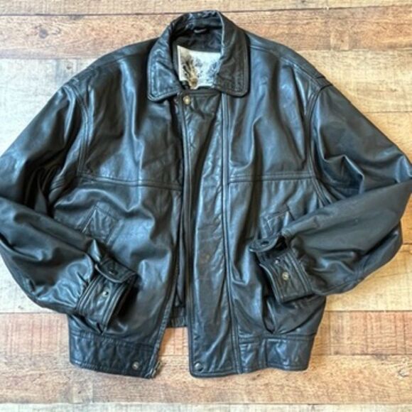 Luis Alvear Made for Brass Rail Vintage Black Leather Bomber Jacket Men's Small - Picture 3 of 9